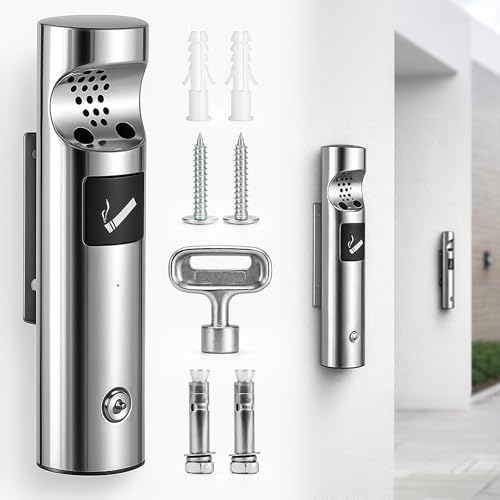 BOTEWO Standaschenbecher für Draußen Wandaschenbecher Set Edelstahl Aschenbecher Wandmontage mit Schlüssel Robustes Design für Außenbereich Terrasse Gastronomie Hauswand