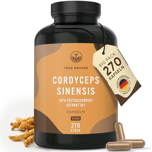 Cordyceps hochdosiert   270 Stück   19.500mg pro Tag 10 1 Extrakt   mit 40% bioaktiven Polysacchariden   Vegan   TRUE NATURE