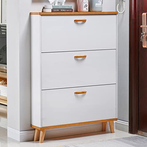 LuysmengEU Freistehender platzsparender staubdichter Schuhschrank mit großem Fassungsvermögen mit Belüftungslöchern und schmalem Schuhregal aus Holz mit 3 Etagen und Klapptür 60x17x120cm