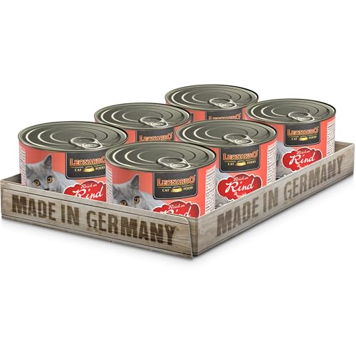 LEONARDO Nassfutter 6x200g Rind Getreidefreies Nassfutter für Katzen Feuchtfutter Alleinfutter aus der Dose