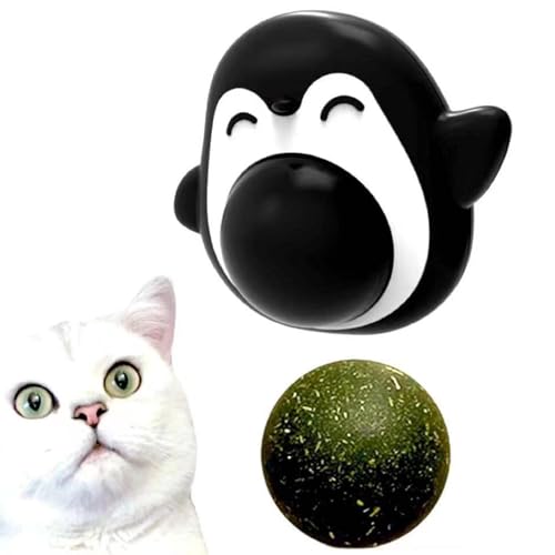 Katzenministerkugeln für Innenkatzen Katzenpackkugel - Rotatable Toy Licker für Kätzchen Natürliche Katzenminze -Lick -Pinguine formen Ball für Katzen Mundpflege lindern Langeweile Reduziert Druck