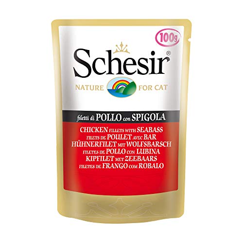 Schesir Cat Jelly Hühnerfilet mit Wolfsbarsch Katzenfutter nass in Gelee 20 Beutel x 100 g