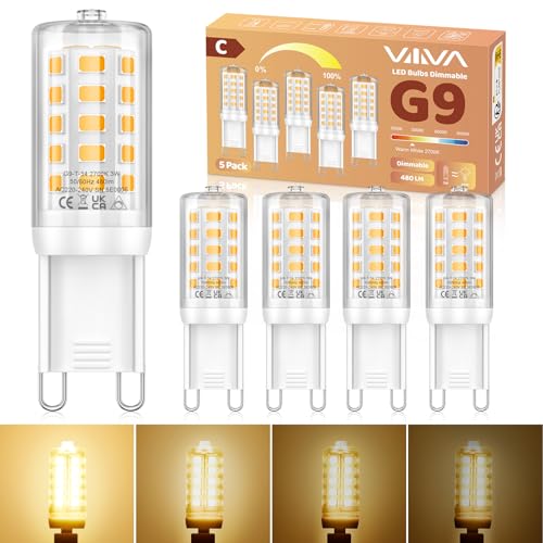 G9 LED Lampe Warmweiß Dimmbar - 5er Pack 2700K 3W LED Leuchtmittel Ersatz 45W G9 Halogenlampen 480 LM Glühbirne Enegiesparende AC220-240V 360 Abstrahlwinkel Geeignet für Interieur Dekoration