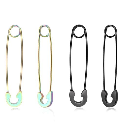 sourcing map Sicherheitsnadel-Ohrringe Edelstahl hypoallergen Büroklammern Ohrstecker mit Schlaufen-Schnalle Punk-Creolen für Damen und Herren personalisierbar Schmuckgeschenke Schwarz