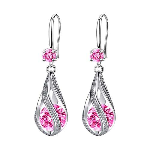 jieGorge Creolen Für Damen Mode Ohrringe Edelstahl Runde Ohrringe Frauen Kreative Ohrringe Baumelnde Kristall Ohrringe Für Frauen Modeschmuck Ohrringe Pink One Size