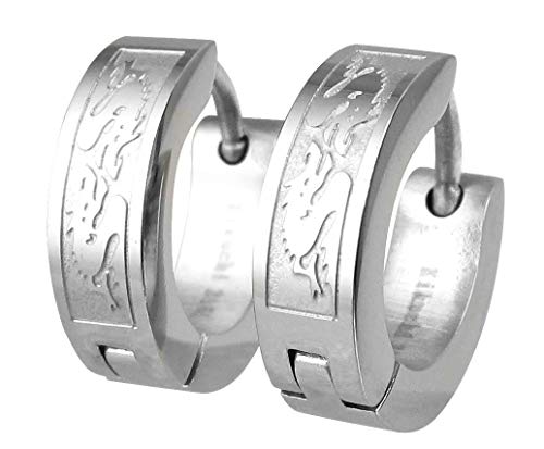 Paar Herren Titan Stäbchen Ohrringe Edelstahl Creolen Männer Ohrstecker Drachen ERTS003 silber glänzend