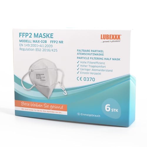LUBEXXX 6ück Staubschutzmasken CE Stelle zertifiziert Mundschutzmaske EU 2016 425 6