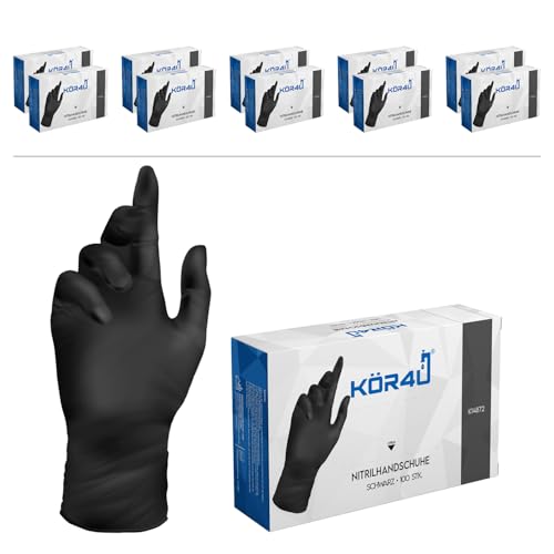 kör4u Nitrilhandschuhe 1000 Stück puderfrei latexfrei Einweghandschuhe Einmalhandschuhe Lebensmittelhandschuhe Schwarz M