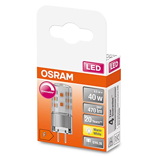 OSRAM Dimmbare PIN Lampe mit GY6.35 Sockel Warmweiss 2700K 470 Lumen klares Glas 1 Stück 1er Pack