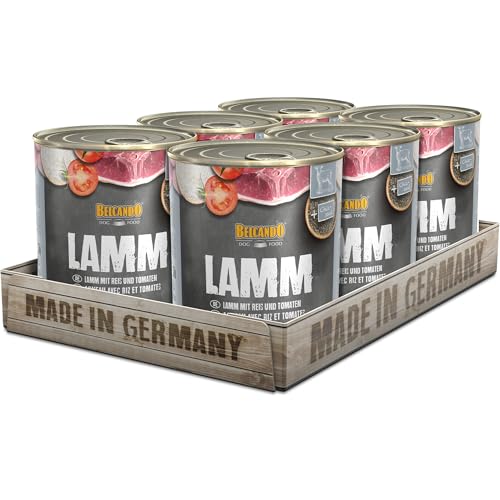 BELCANDO Super Premium Dose 6x800g Lamm mit Reis Tomate Nassfutter für Hunde Feuchtfutter Dose Alleinfutter für Hunde Aller Rassen