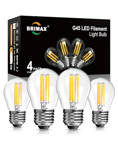 BRIMAX Dimmbare E27 LED Glühbirnen G45 Kleine Leuchtmittel Energiesparend 6 Watt 600 Lumen Warmweiss 2700K AC220-240V Glas Edison Lampen für Dekoration und Beleuchtung 4 Stück