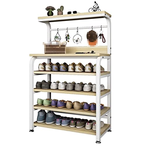 2-in-1 Flurbaum mit Schuhregal und Kleiderhaken freistehende Schuhaufbewahrung mit 5 Ablagen Metallrahmen für den Eingangsbereich große Kapazität stilvolles und funktionales Design