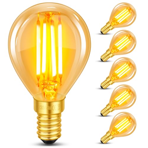 6 Stück E14 LED Vintage Glühbirne 4W LED Filament Ersetzt 40W Glühlampe Warmweiß 2200K Bernstein Glas Birne 400LM Golfball P45 G45 Nicht Dimmbar Nostalgische Deko für Zuhause Caf Bar