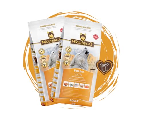 Wolfsblut Vetline Hundefutter - Skin Coat 2x12kg - Sparbundel Sparpaket - inklusive Warnicks Tierfutterservice Hundesnack Goodie
