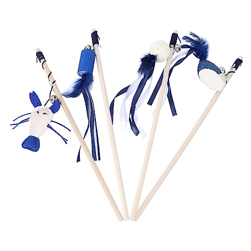 Abaodam 4stücke Federwedel für Katzen Katzenspielzeug Interaktives Katzenspielzeug mit Holzgriff und Glöckchen Geeignet für Hause Blau Zufällige Ausführung