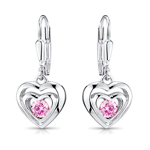 MATERIA Herz Ohringe Mädchen rosa - 925 Silber Ohrhänger mit Zirkonia SO-197-Rosa