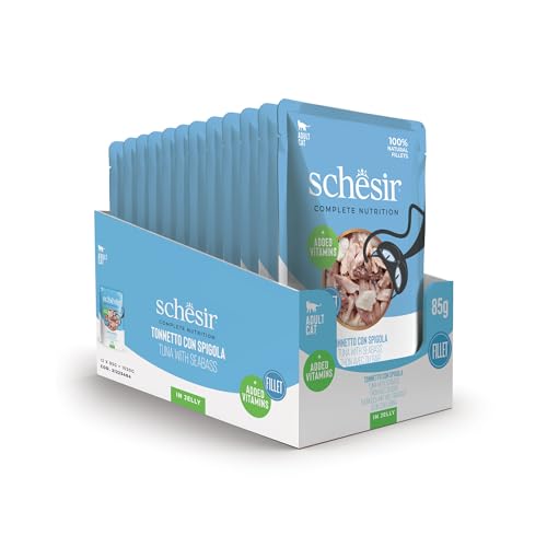 Schesir Thunfisch mit Rand in Gelee komplettes Nassfutter für Katzen im Beutel 100% natürliche Inhaltsstoffe tierversuchsfrei 12 x 85 g