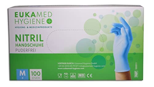 Eukamed Hygiene GmbH Nitril-Handschuhe M 100 Stück puderfrei latexfrei hypoallergen Lebensmittelhandschuhe medizinische Einweghandschuhe Pack 100 Stück Größe M