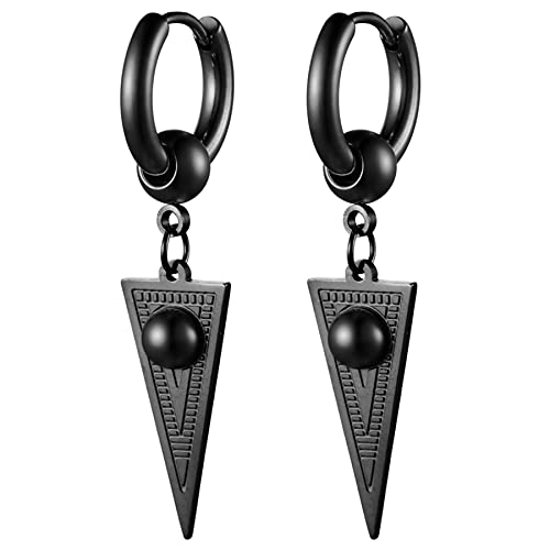 JewelryWe Creolen Ohrringe mit Dreieck Anhänger Schwarz Edelstahl Klein Huggie Creolen mit Baumelnde Umgekehrt Triangel und Kugel Hip Hop Punk Ohrstecker Ohrhänger Schmuck Geschenk für Damen Herren