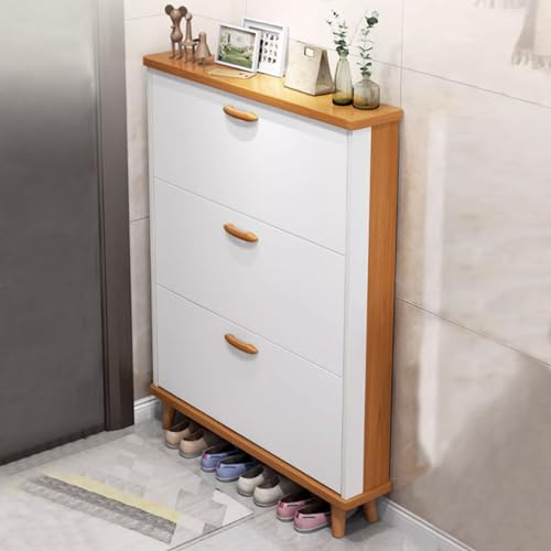 Ultradünner Schuhschrank hohe Kapazität Schuhregal für den Eingangsbereich mit 3 verstellbaren Regalen schmaler Schuhschrank für Flur Balkon Wohnzimmer Größe 80 x 17 x 120 cm