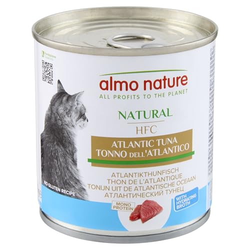 Almo Nature HFC Natural - Nassfutter für ausgewachsene Katzen - Atlantischer Thunfisch - Human Grade Glutenfrei Monoprotein - 280g 12er Pack