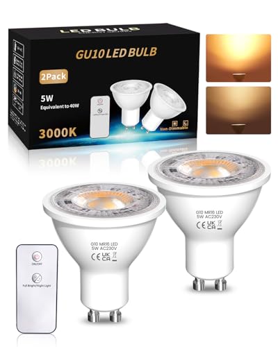 BrightArk GU10 LED-Lampen Warmweiß mit Fernbedienung 5W LED GU10 Spotlights für Deckenleuchten Entspricht 50W Halogenstrahlern Energiesparende LED-Lampen nicht dimmbar 2er-Pack