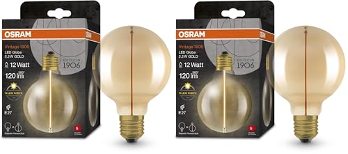 Osram LED-Lampen Vintage-Edition 12 Watts Ersatz E27 G95-shape 2700 Kelvin Warm weiß Klares Glas single Pack Packung mit 2