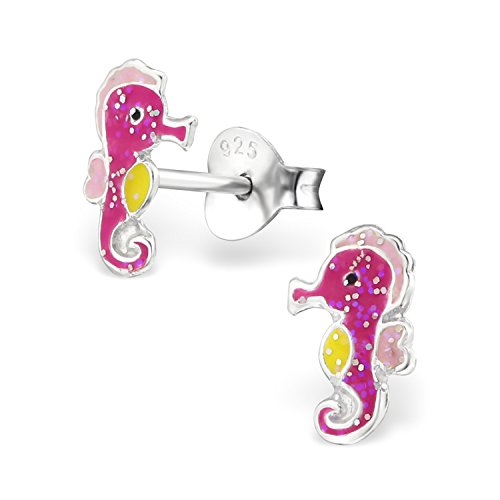 Kinderschmuck Glitzer Seepferdchen Ohrstecker 925 Echt Silber Ohrringe Mädchen Kinder
