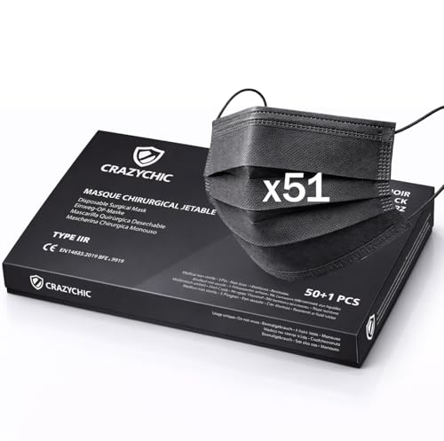 CRAZYCHIC   51x Medizinische OP Masken   CE Zertifiziert EN14683 Typ IIR Chirurgische   Hohe Filtration BFE 99% Geprüft   3 lagige Einweg Schutzmaske   Gesichtsmaske