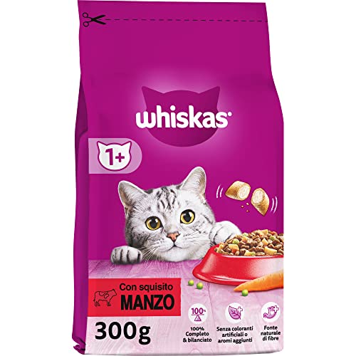 Whiskas Trockenfutter Adult 1 mit Rind Trockenfutter für ausgewachsene Katzen 14 x 300 g