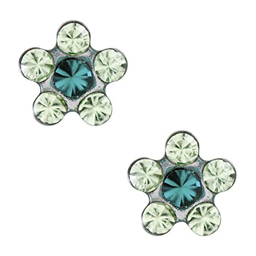 Studex Tiny Tips Ohrstecker mit Peridot- und -Smaragdkristallen 5 mm Blumenform Edelstahl für Kinder auch für Allergiker gut verträglich