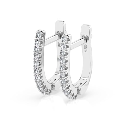 Creolen Weißgold 585 mit 22 Diamanten 0.18 ct - Echte Diamant Ohrringe für Damen Mädchen - Klassischer Ohrschmuck - Geschenkidee