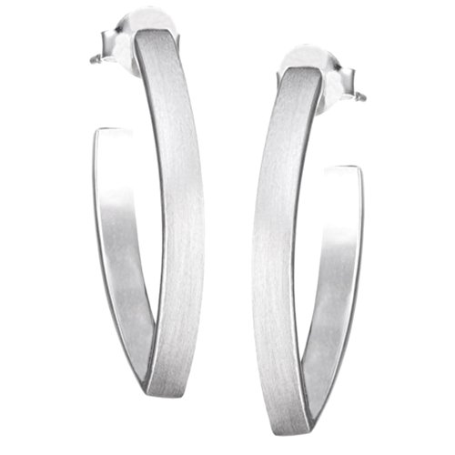 Vinani Damen Ohrstecker 925 Silber - Creolen groß mattiert schlicht aus 925 Sterling Silber Ohrringe für Frauen CNX