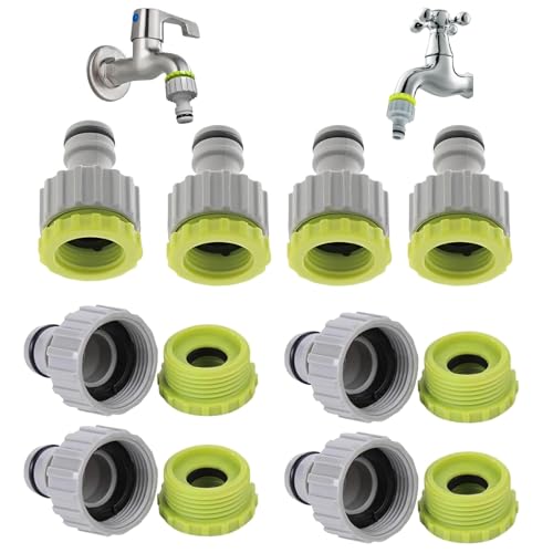 8 Stück Wasserhahn Adapter Hahnverbinder Set 1 2 Zoll 3 4 Zoll 2-in-1 Garten Hahnverbinder Wasserhahnanschluss Gartenschlauch Anschluss für Gartenbewässerung Wasserhahn Schlauch Anschluss