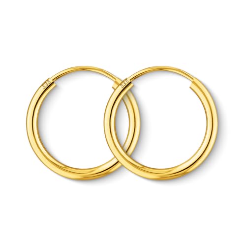 EDELIND Creolen Gold 333 Echtgold 15 mm - feine Ohrringe Damen 2 mm breit Gelbgold - mit edler Geschenkbox