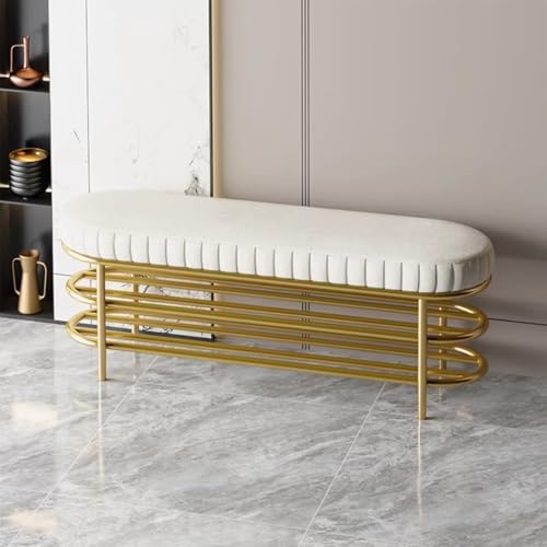 Baodiale Robuste Schuhbank mit hochdichtem Tech-Stoffkissen 3-stufiges Schuhregal aus Metall for den Eingangsbereich Aufbewahrungsbank for Flur Wohnzimmer Schlafzimmer Schmutzfänger White 120cm