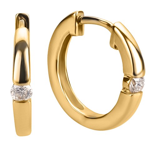 Ardeo Aurum Damen Ohrringe-Creolen aus 375 Gold Gelbgold mit 0 1 ct Diamant Brillant Klapp-Creolen