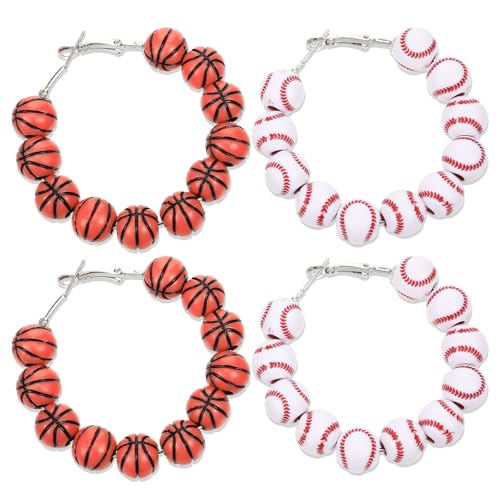 2 Paar Perlenohrringe Damen 6cm Sportball Leichte Baseball Basketball Perlenohrringe Basketball Baseball Statement Schmuck Geschenk für Damen