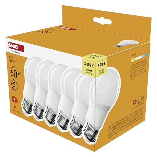 EMOS   BASIC A60 6er Pack   Sockel  ß   806 lm   8 8W Ersatz für 60Wühbirne   Lebensdauer 20 000 Stunden   Abstrahlwinkel 200   CRI min. 80