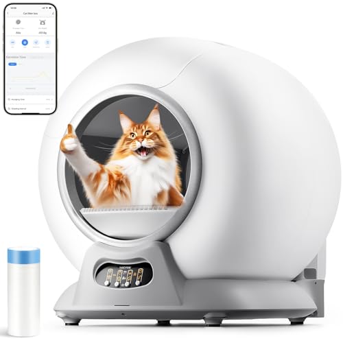 Selbstreinigende Katzentoilette Katzenklo Selbstreinigend Extra 65L Abnehmbarer Sandkontrollkasten Sicherer Alert APP-Steuerung Anti-Pinch Geruchsisolierende Katzentoiletten für Mehrere Katzen Weiß