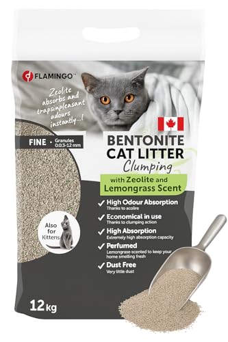 Flamingo   klumpstreu   Zitronengras Duft   12L 12KG für 10 Wochen   Herkunft Kanada   grüner Zeolith für ultraschnelle Geruchskontrolle   Ideal für 1 oder mehrere Katzen