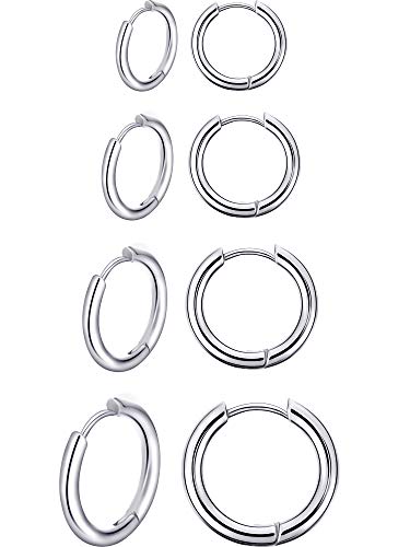 4 Paare Edelstahl Creolen Ohrringe Kleine Knorpel Hoop Ohrringe Nase Lippen Ringe für Männer und Damen 8 mm 10 mm 12 mm 14 mm Stahlfarbe