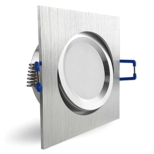 CONCEPTRUN LED Einbaustrahler Niedervolt quadratisch schwenkbar Aluminium geschliffen 68mm-75mm Einbaudurchmesser inkl. MR16 Gx5.3 Fassung 12V AC DC Modell QD2112V Kaltweiß