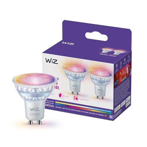WiZ Smart LED Glass GU10 Spotlight Full Color and Tunable White 50 W Äquivalent 2200 6500 K 345 Lumen dimmbar kompatibel mit Alexa Google Assistant und Apple Home 2er-Pack