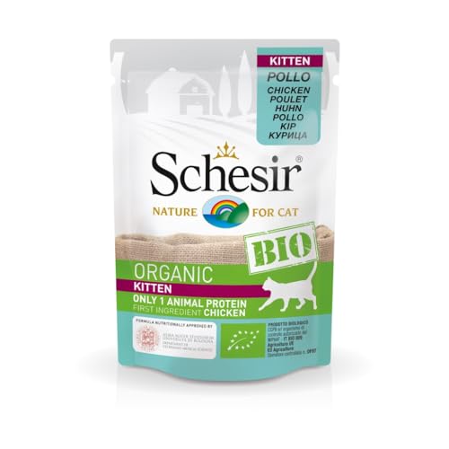 SCHESIR Bio Nassfutter für Katzen 16 Beutel x 85 g Hühnchen auf Pat Kitten