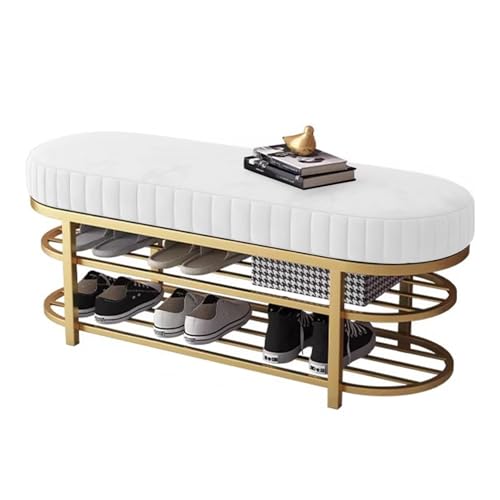 Baodiale Schuhbank mit wasserdichtem Tech-Stoffkissen 3-stufiges Schuhregal aus Metall for den Eingangsbereich Aufbewahrungsbank for Flur Wohnzimmer Schlafzimmer Schmutzfänger White 120cm
