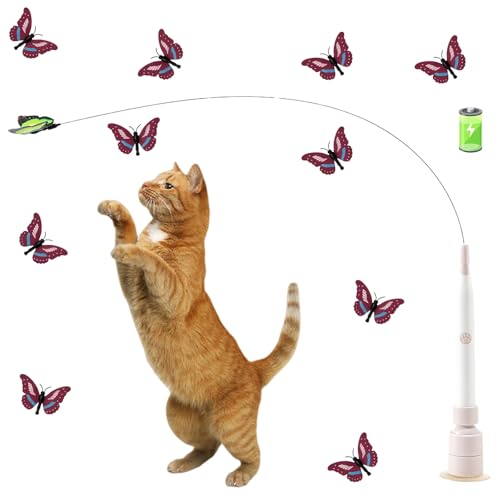 Flederi Elektrisches Schmetterlings - spielzeug Für Aktive Katzen Non Aktives Spielen Glückliche Katze Stimulieren Sie den Jagdinstinkt Interaktives Katzen Spielzeug Mit Saugnapf Weiß Laden