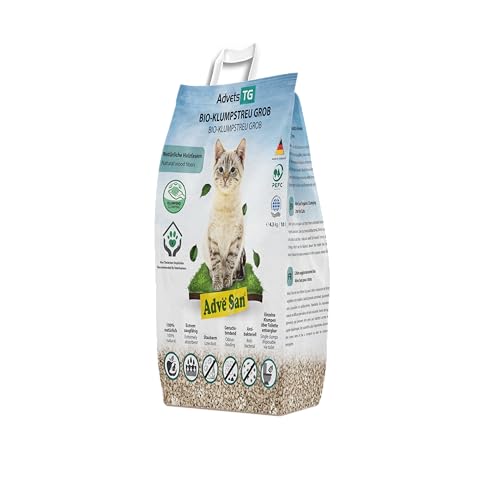 Adve San Klumpendes Bio-Katzenstreu aus Holz - 100% Natürlich - Klumpstreu pflanzlich - Holzstreu - in der Toilette entsorgbar - 4.3 kg 10 l 1 x 10 l