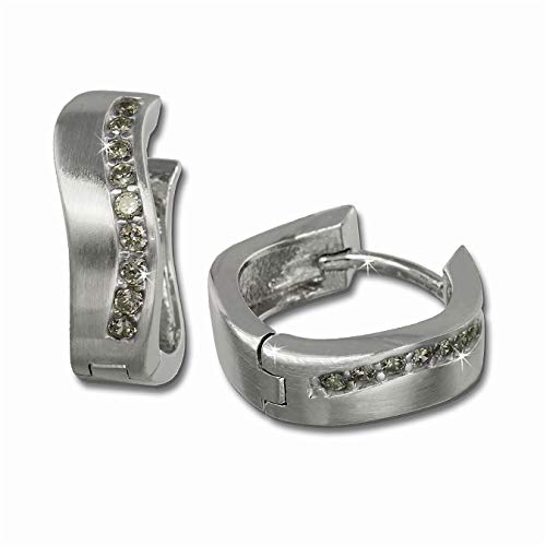 SilberDream Ohrringe 15mm Damen 925 Silber Creolen Welle Zirkonia weiß SDO339W Silber Creole