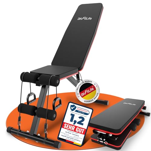 DH FitLife Klappbare 8 in 1 Hantelbank 80% Platzsparend Trainingsbank für Ganzkörpertraining Zuhause Verstellbare Fitnessbank Schrägbank Bauchmuskeltrainer für Home Gym